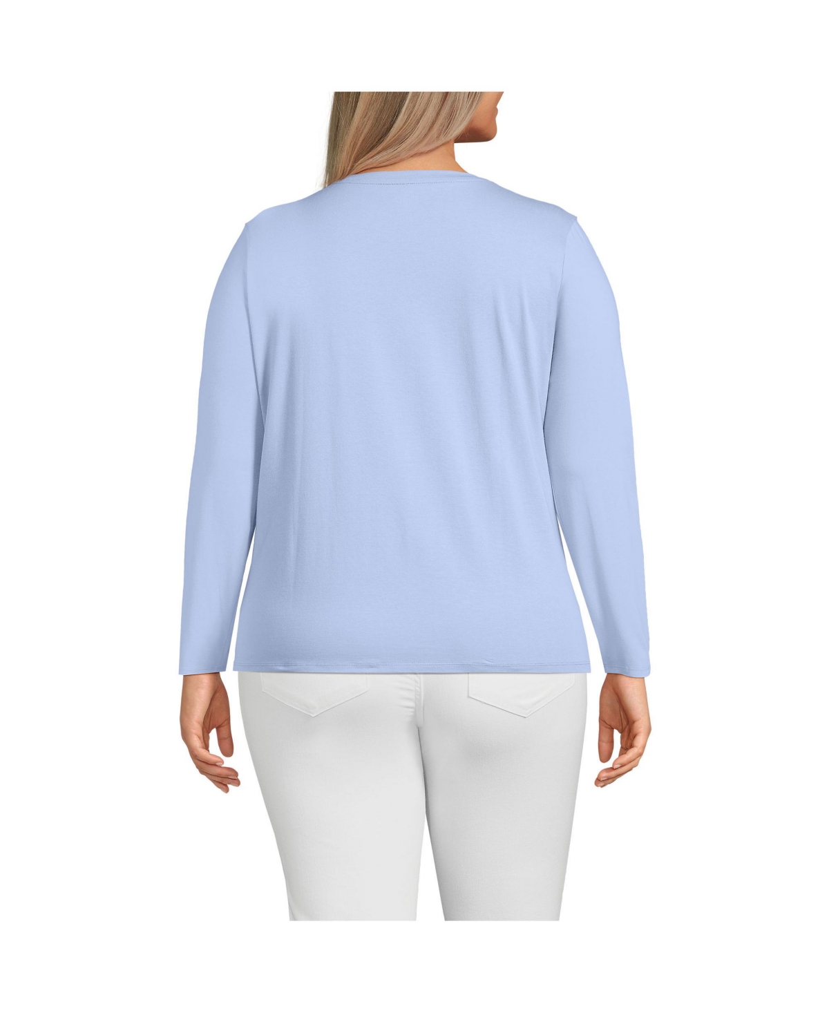Lands' End Plus Size Relaxed Supima Cotton Long Sleeve V-Neck T-Shirt