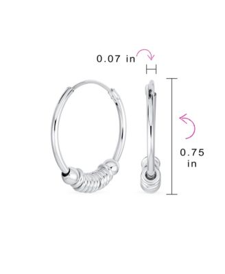 Balinese Tribal Ball Bead Continuous Circle Bohemian Boho Tribal Endless Bali Hoop Earrings .925 Sterling Silver .75 Inch Diameter