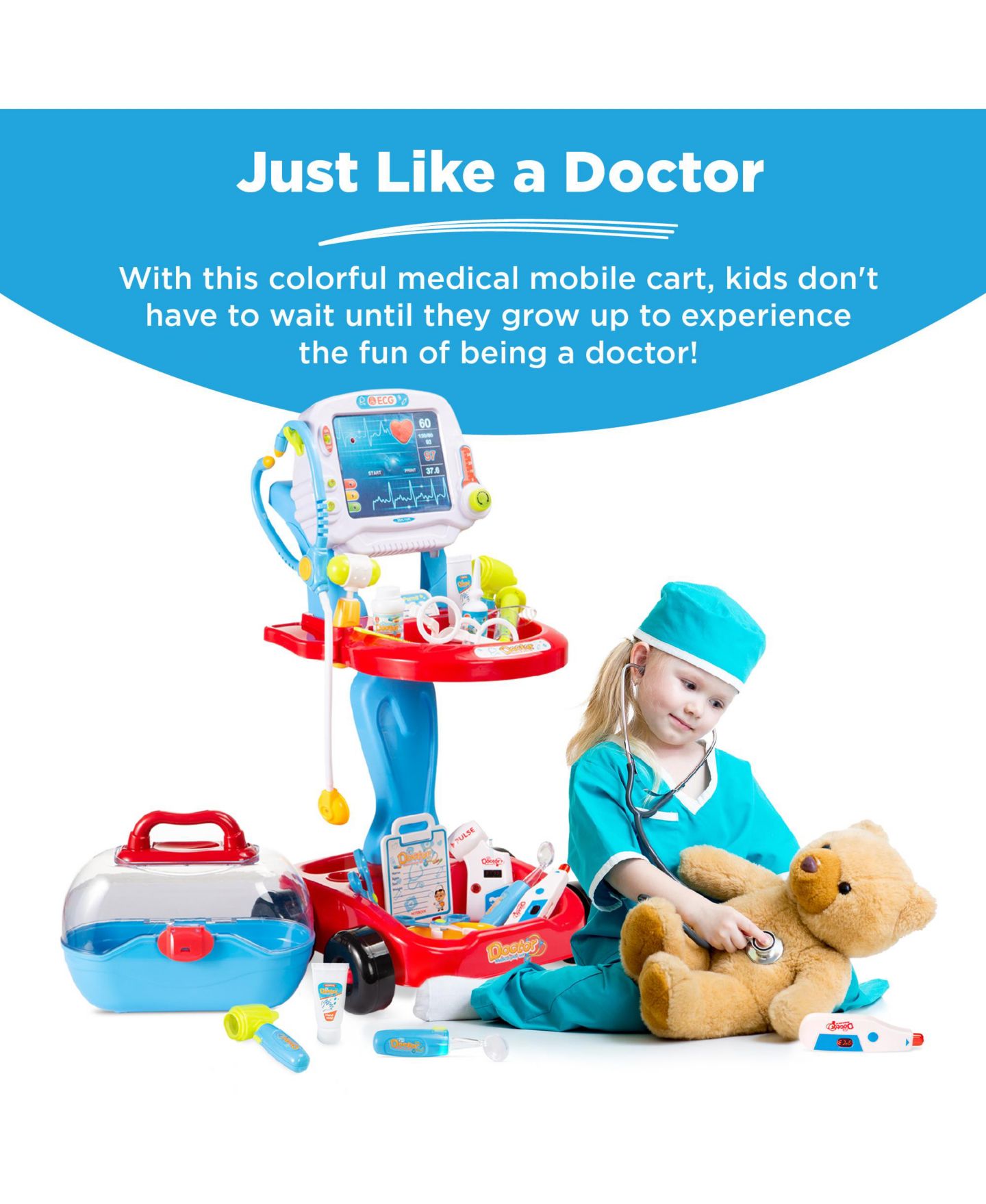 Детские игрушки Best Choice Products Doctor Mobile 17-Piece Kit, Ages 3+, цвет: Синий — фото 3