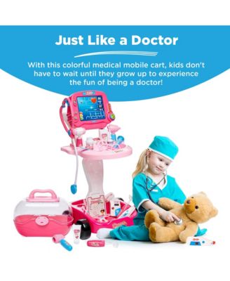 Play Doctor Kit for Kids, Pretend Medical Station Set with Carrying Case, Mobile Cart