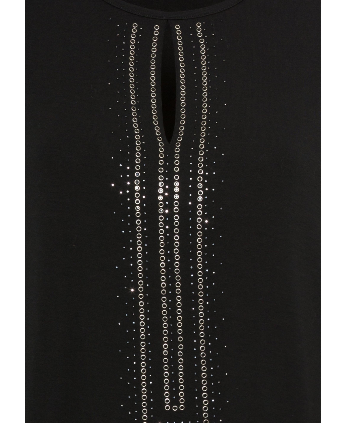 Olsen Women's Long Sleeve Keyhole Neckline Embellished T-Shirt