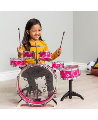 11-Piece Kids Starter Drum Set w/ Bass Drum, Tom Drums, Snare, Cymbal, Stool, Drumsticks