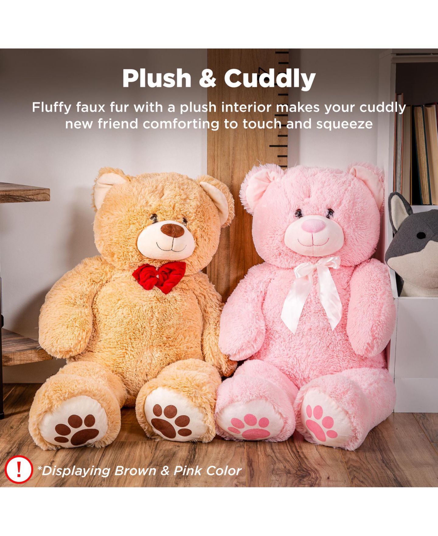 Детская мягкая игрушка Best Choice Products 35in Giant Soft Plush Teddy Bear Stuffed Animal Toy w/ Bow Tie, Footprints, цвет: Коричневый — фото 6