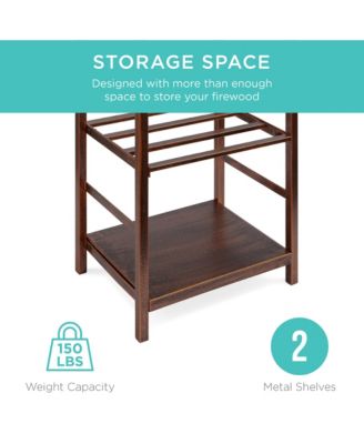 5-Piece Firewood Log Rack Holder Tools Set for Fireplace w/ Hook, Broom, Shovel, Tongs