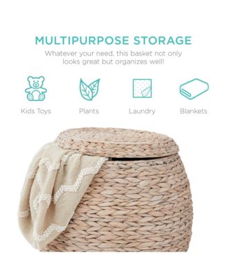 Vintage Multipurpose Hyacinth Storage Organizer Tote Basket w/ Lid