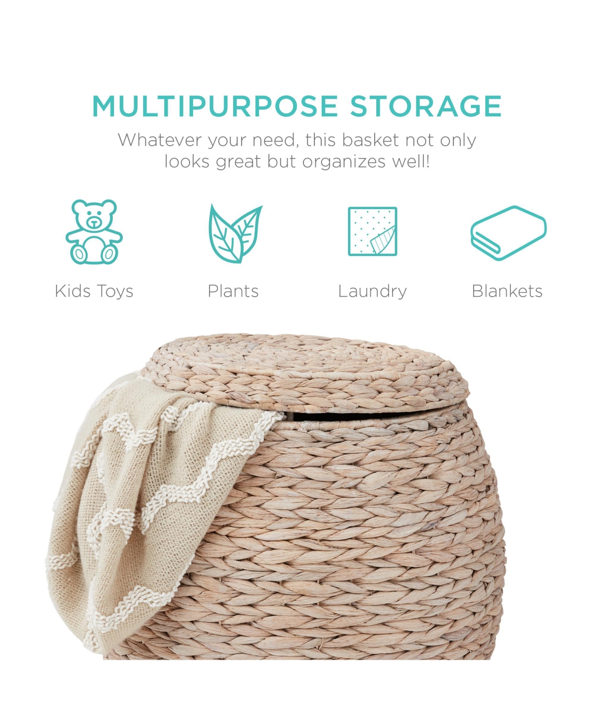 Best Choice Products Vintage Multipurpose Hyacinth Storage Organizer Tote Basket w/ Lid