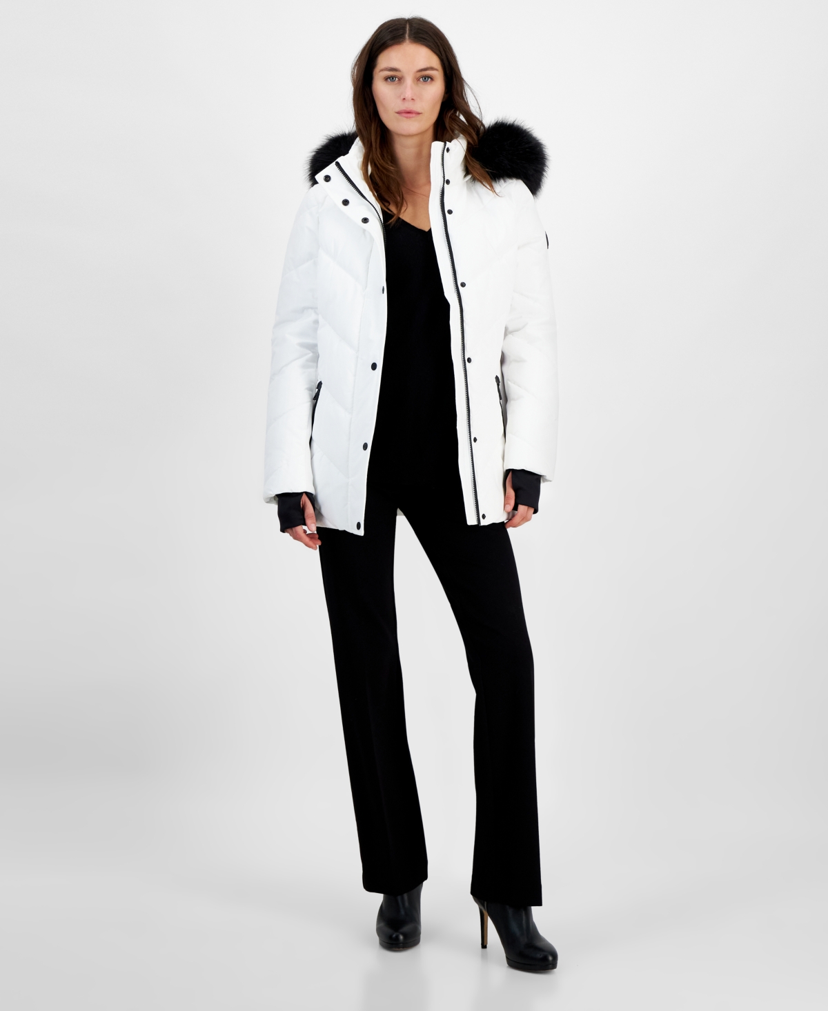 Michael Michael Kors Women's Faux-Fur-Trim Hooded Puffer Coat, Created for Macy's