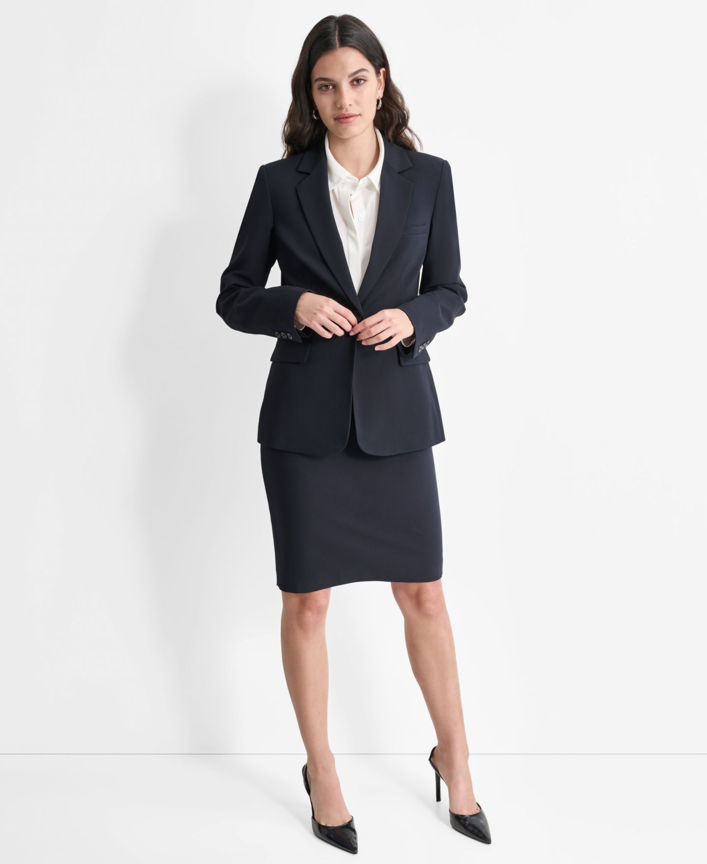 Женский пиджак DKNY Single-Button-Front Long-Sleeve Blazer, цвет: Тёмно-синий — фото 6
