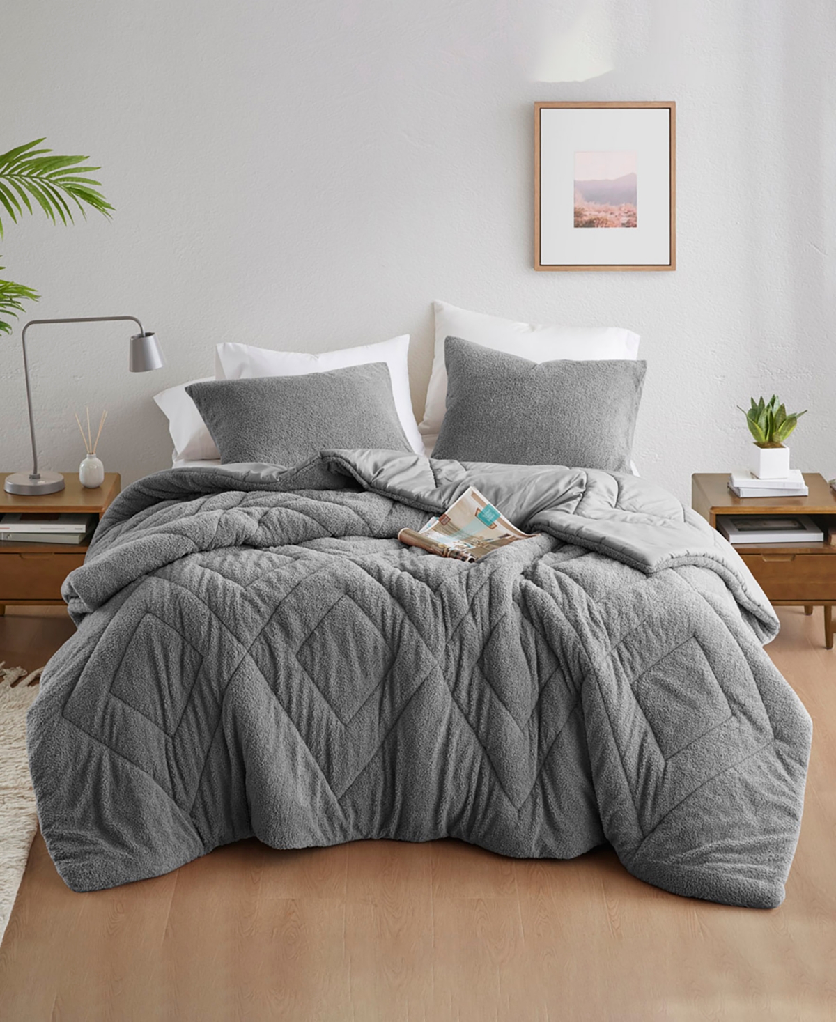 510 Design Kyla Double Diamond Quilted Teddy 3-pc. Comforter Set, King/california King In Gray
