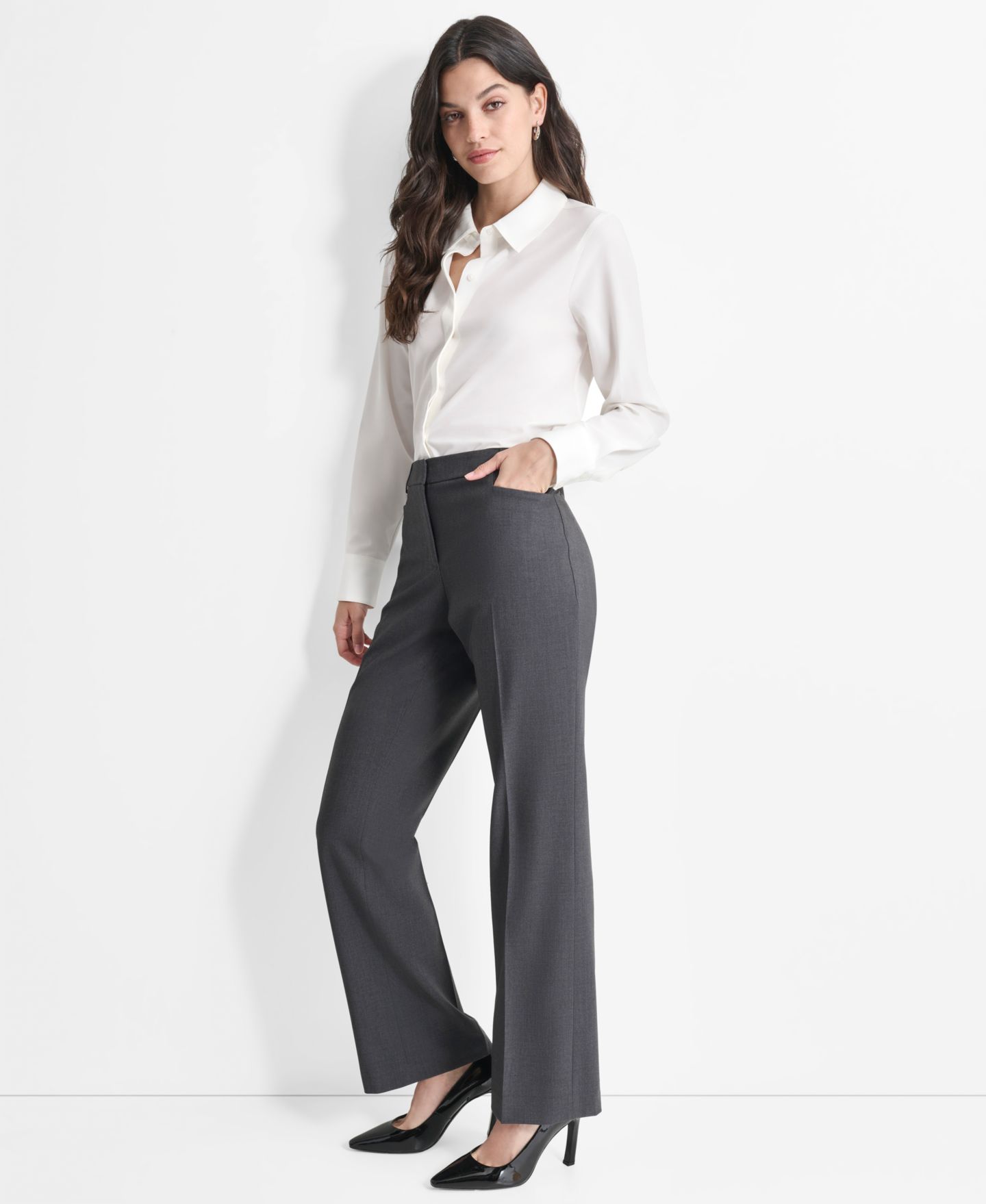 Женские брюки DKNY Mid-Rise Straight Leg, цвет: Угольный — фото 4