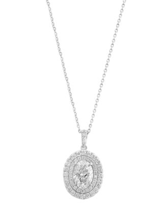 EFFY&reg; Lab Grown Diamond Oval & Round Double Halo 18" Pendant Necklace (2-3/4 ct. t.w.) in 14k White Gold