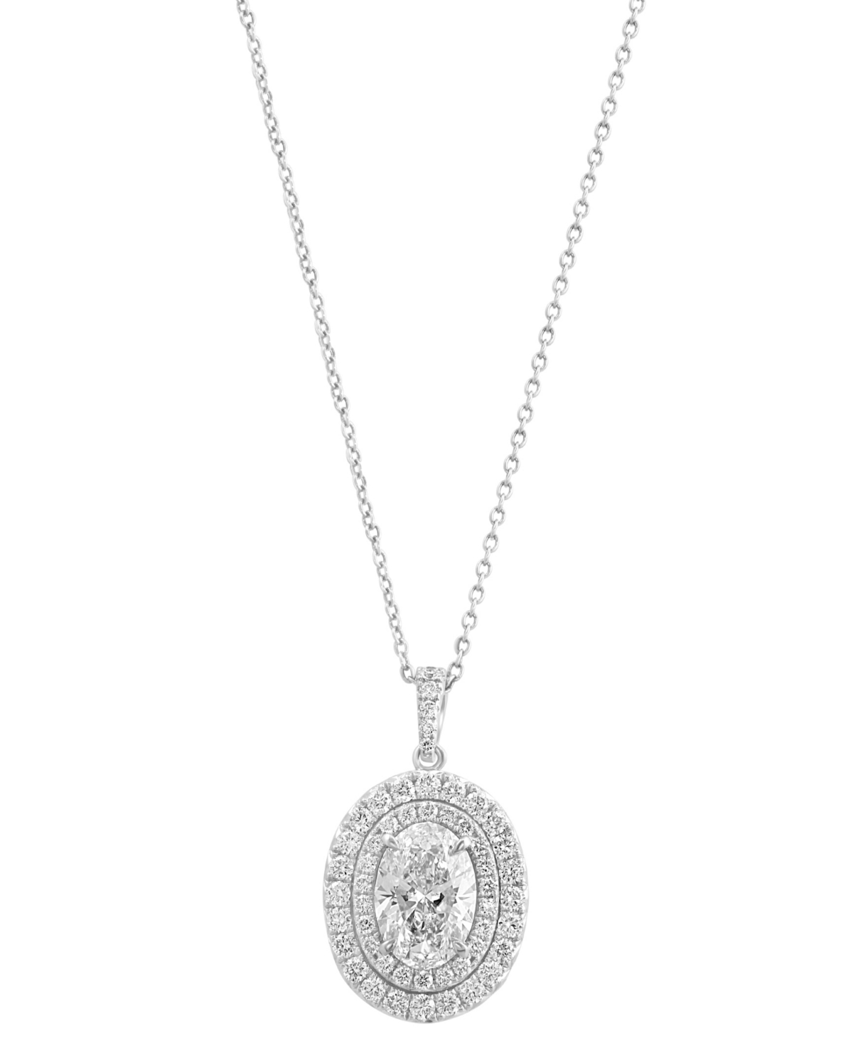 Effy Collection Effy Lab Grown Diamond Oval & Round Double Halo 18" Pendant Necklace (2-3/4 Ct. T.w.) In 14k White G In White Gold