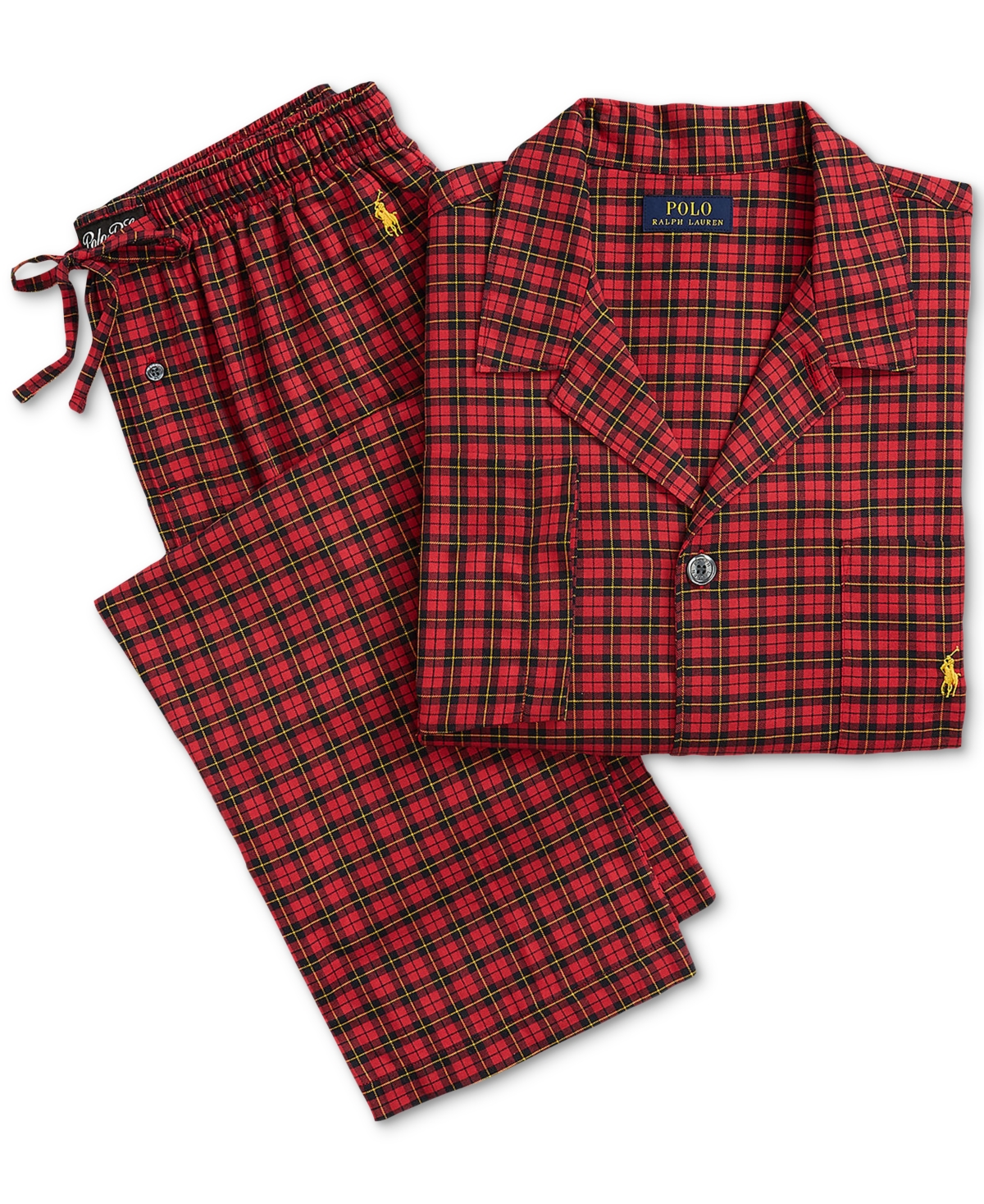 Polo Ralph Lauren Men's 2-Pc. Plaid Flannel Pajamas Set -GOLD BUGLE POLO PLAYER