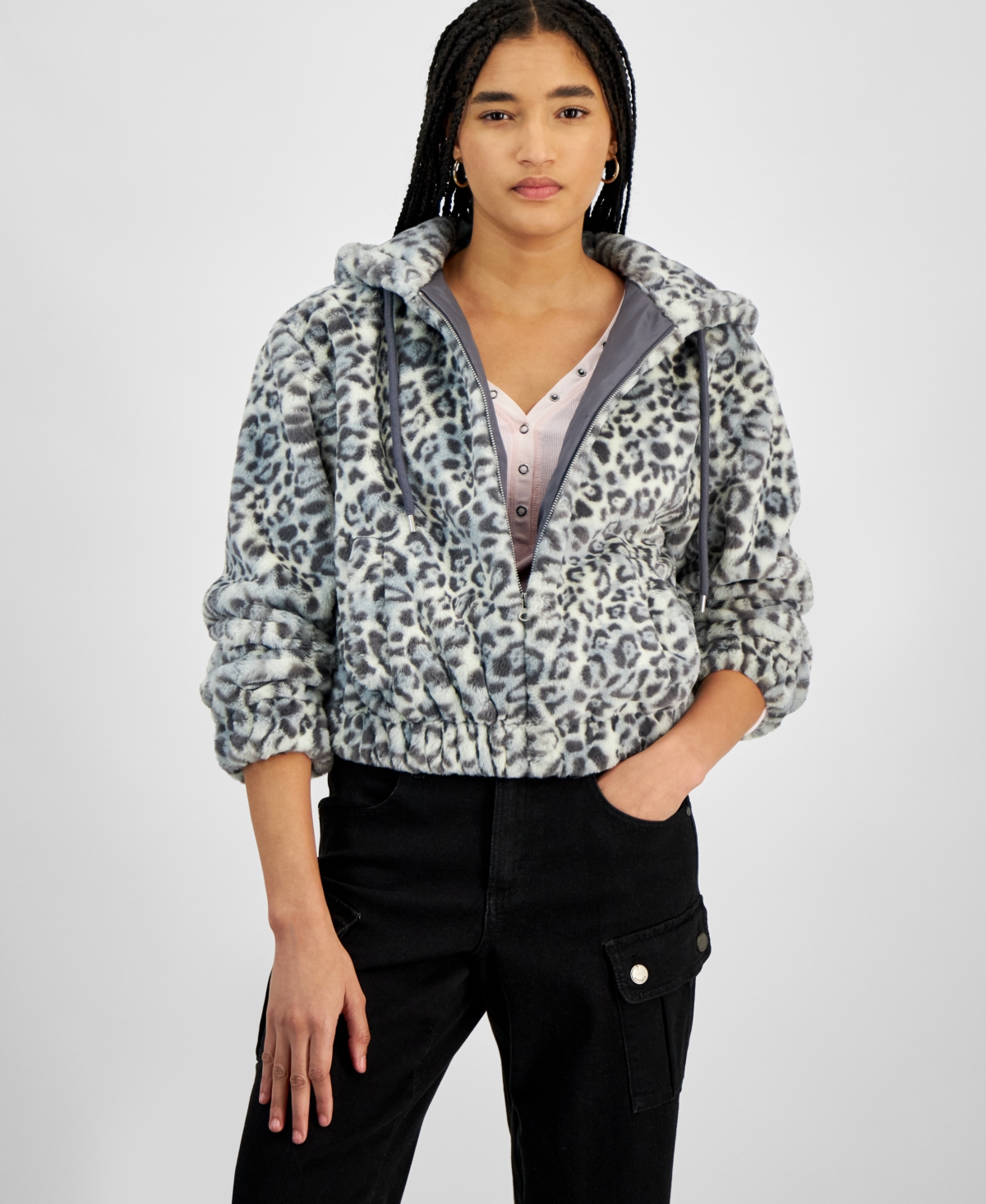 Planet Heart Juniors' Faux-Fur Cozy Zip-Front Jacket