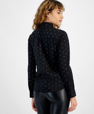 Bar III Women's Embellished Button-Front Shirt, Created for Macy's 