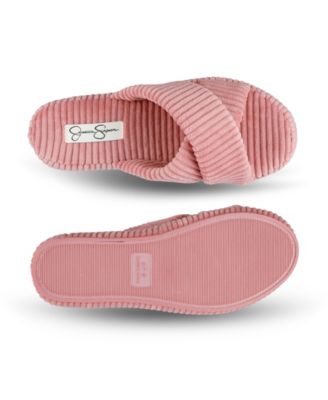 Women's Ribbed Terry Cross Band Slide Platform Slipper