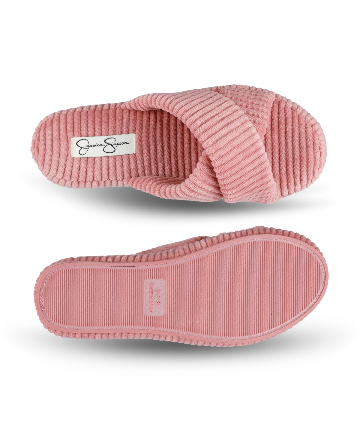 JESSICA SIMPSON WOMEN'S RIBBED TERRY CROSS BAND SLIDE PLATFORM SLIPPER 