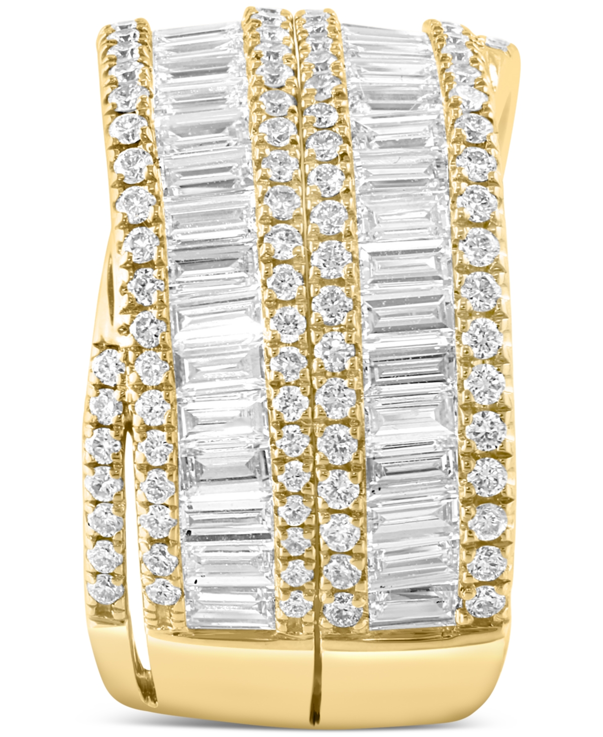 Effy Lab Grown Diamond Baguette & Round Diagonal Two Row Statement Ring (2-1/2 ct. t.w.) in 14k Gold