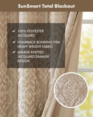 Mirage Knitted Jacquard Damask Total blackout curtains for bedroom, Silver grommet top fit up to 1.25 inches rod Single Curtain Panel for Living Room, Width 50 length 108 inches, Pitch Black Ambiance Champagne 1 Window Panel