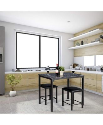 3 Pieces Dining Table Set with Faux Marble Tabletop and 2 Chairs