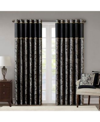 Aubrey Jacquard Room Darkening Curtains, Faux Silk Paisley for Bedroom and Living Room, 84 inch length 2 panels set, Width 50 length 84 inches, Blue/Brown Window Panel