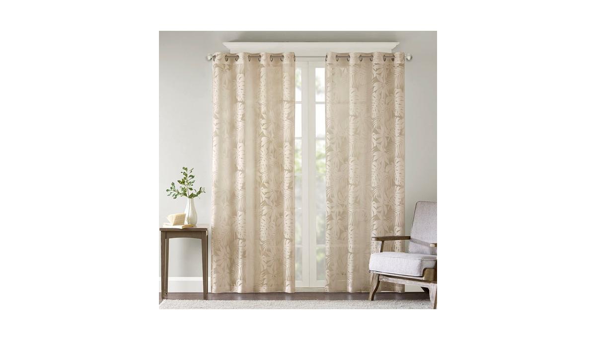 Leilani Palm Leaf Burnout Window Sheer Curtain - Natural