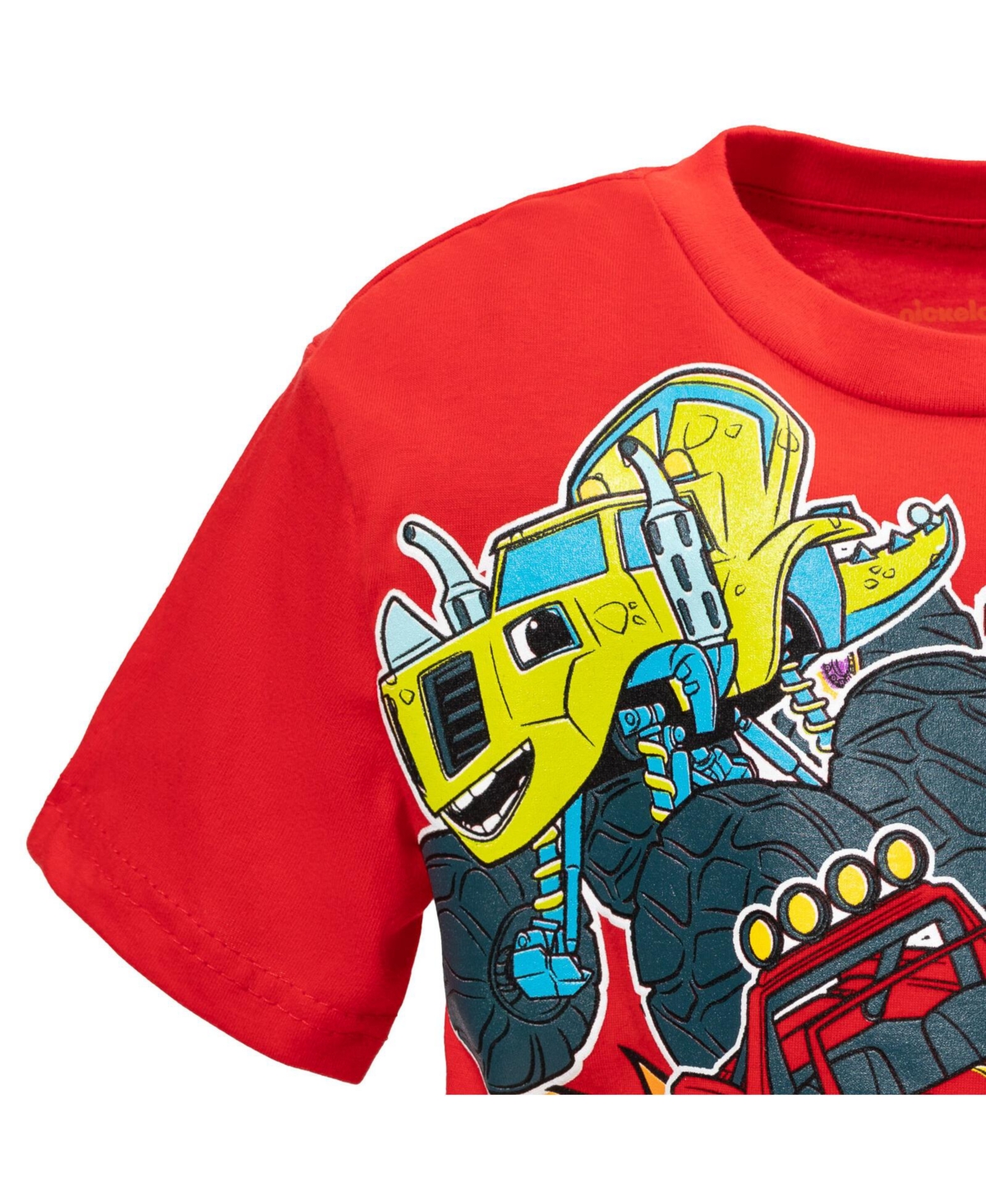Blaze and the Monster Machines Boys Stripes Zeg Blaze T-Shirt Tank Top & Bike Shorts French Terry 3 Pcs Set to - red/ grey