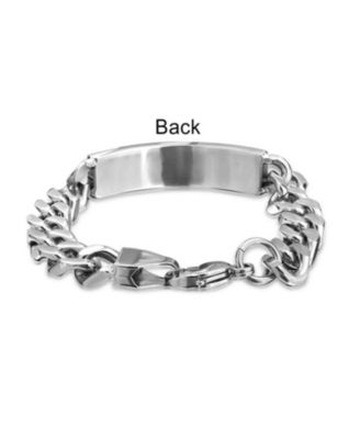 Name Plated Religious Side Ways Cross Identification ID Bracelet Curb Stainless Steel