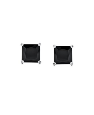 Black Square 0.50CTW Cubic Zirconia CZ Stud Earrings Screw Back .925 Sterling Silver 5MM