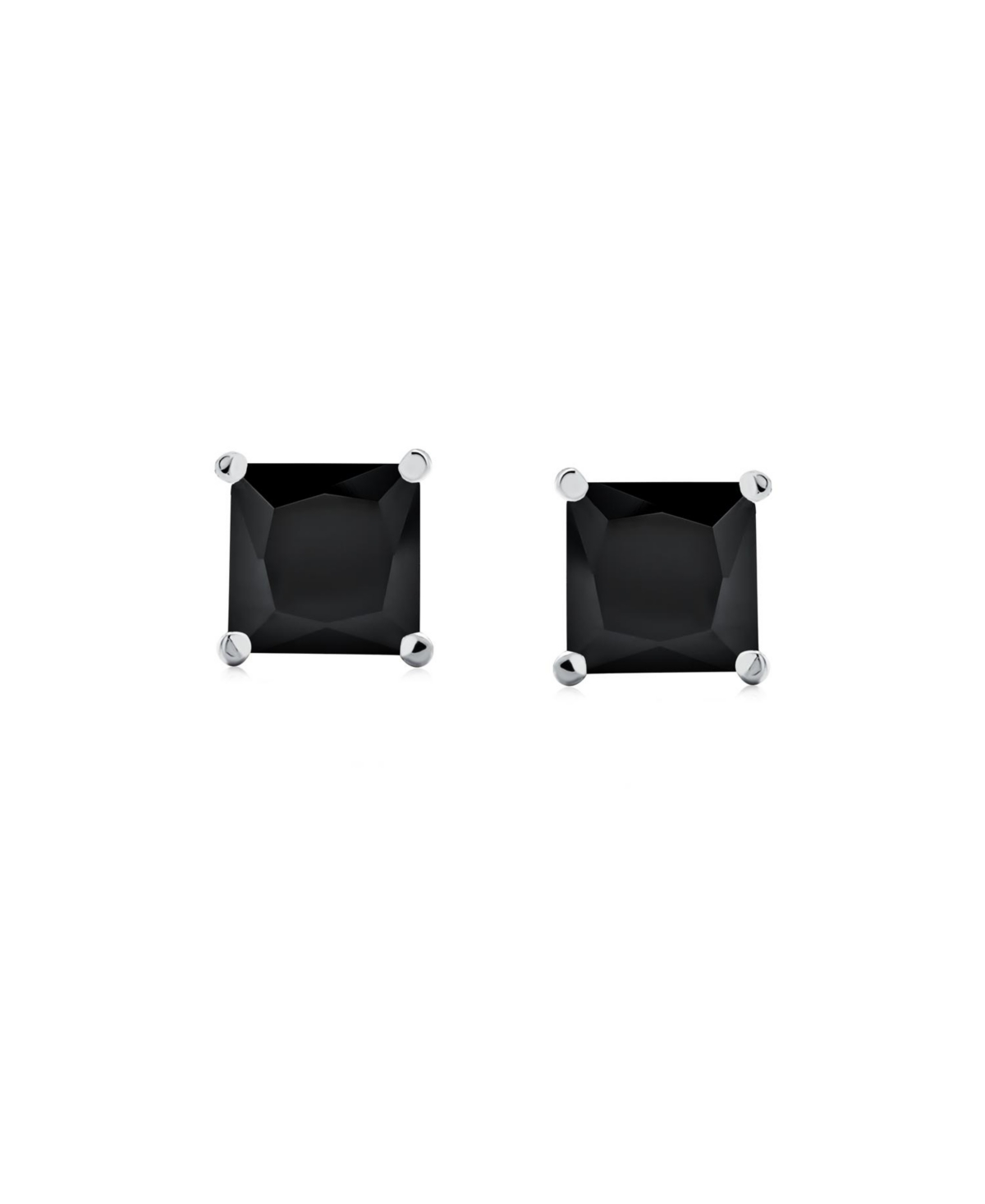 Bling Jewelry Black Square Cubic Zirconia Princess Cut Cz Stud Earrings For Women Men Screw back .925 Sterling Silver