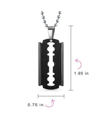 Hip Hop Biker Jewelry Large Razor Blade Dog Tag Pendant Necklace Black Silver Gold Tone Stainless Steel 20 Inch Ball Chain