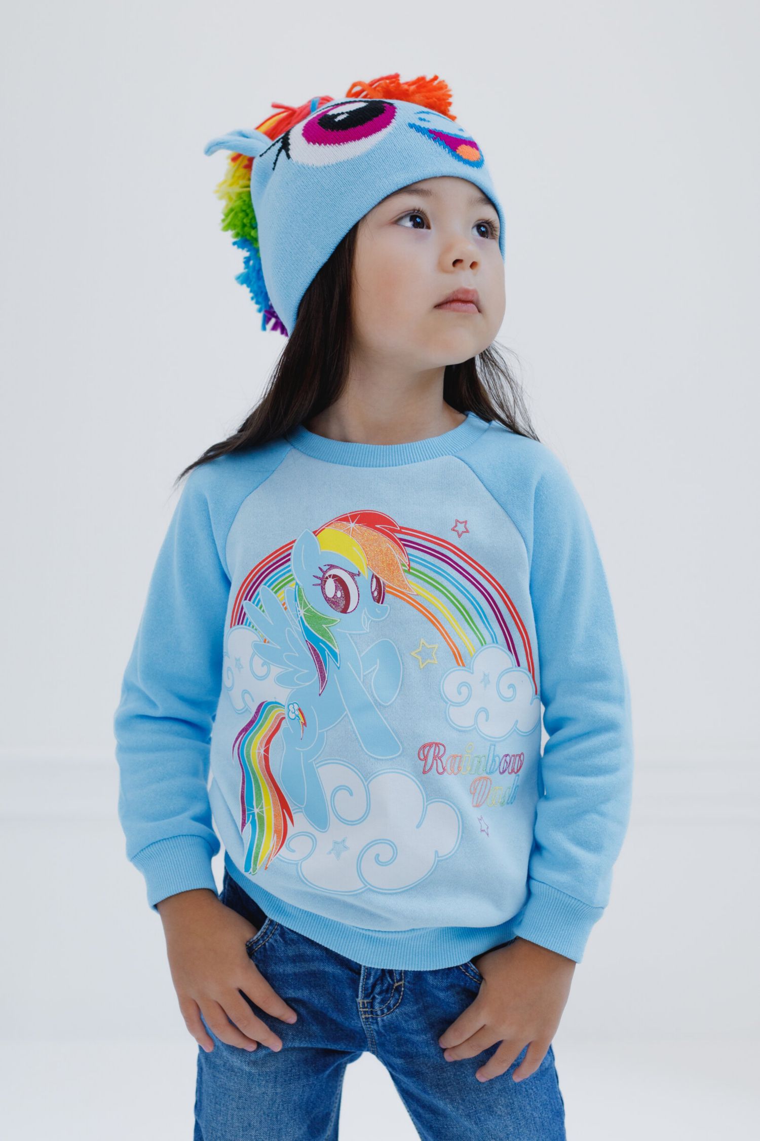 Toddler Girls My Pony (2T-5T) Rainbow Dash Pullover Fleece Sweatshirt and Cosplay Hat