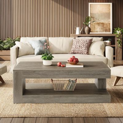 Coffee Table for Living Room, 47.24-Inch Farmhouse 2-Tier Accent Center Tea, Elegant Grey