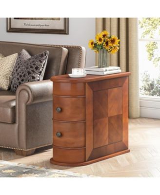 End Table with 2 Drawers, Sofa Side Table with Storage, No Assembly Required, Closed Back, Slim Nightstand Vintage Wood Bedside Table