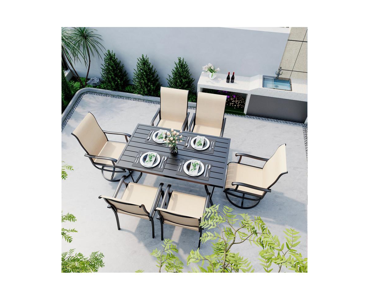 Pamapic5-Piece Metal Outdoor Patio Dining Set with 4 Textilene Chairs and Square Table - Beige