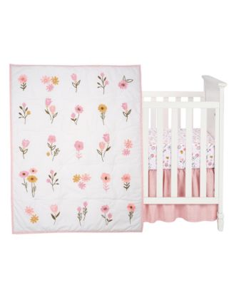 Little Garden 3-Piece Embroidered Floral Baby Crib Bedding Set