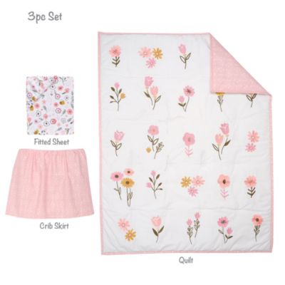 Little Garden 3-Piece Embroidered Floral Baby Crib Bedding Set