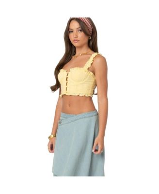 Womens Button Front Cropped Eyelet Corset