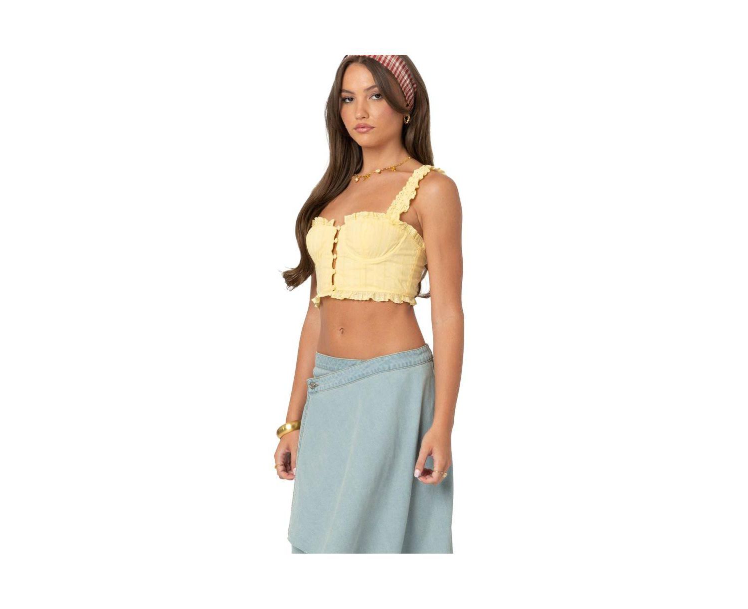 Women's Button Front Cropped Eyelet Corset