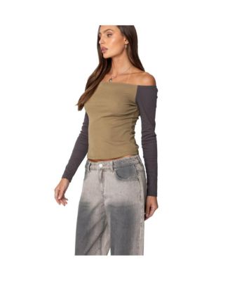 Womens Contrast Off Shoulder Top
