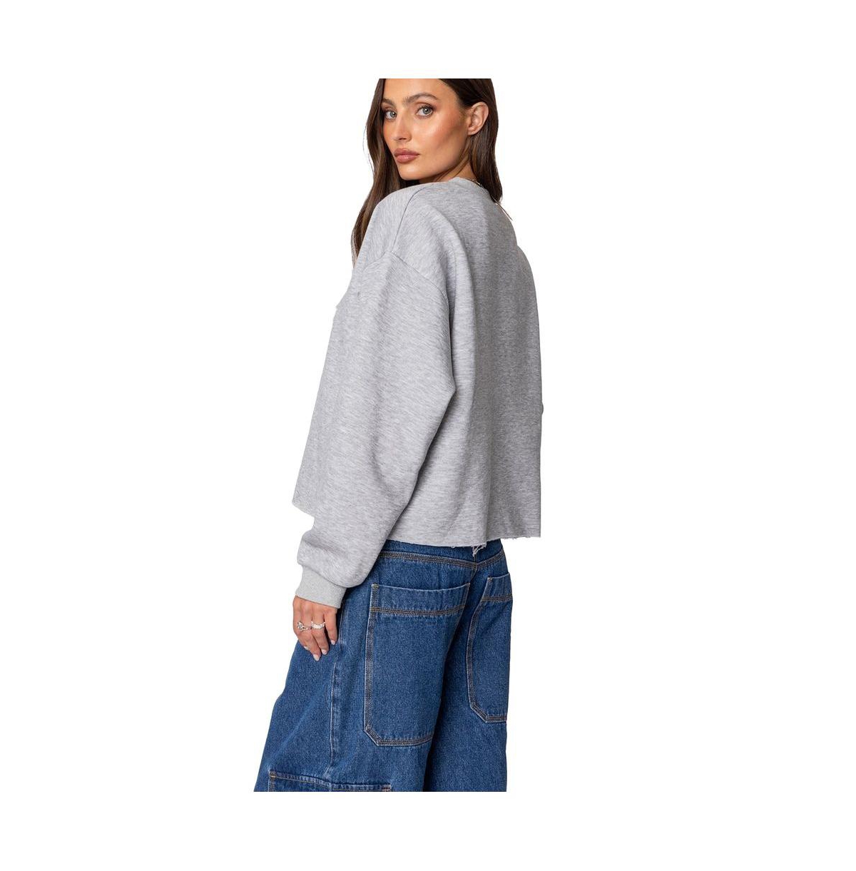 Edikted Women's Gingham Star Sweatshirt - Gray-melange