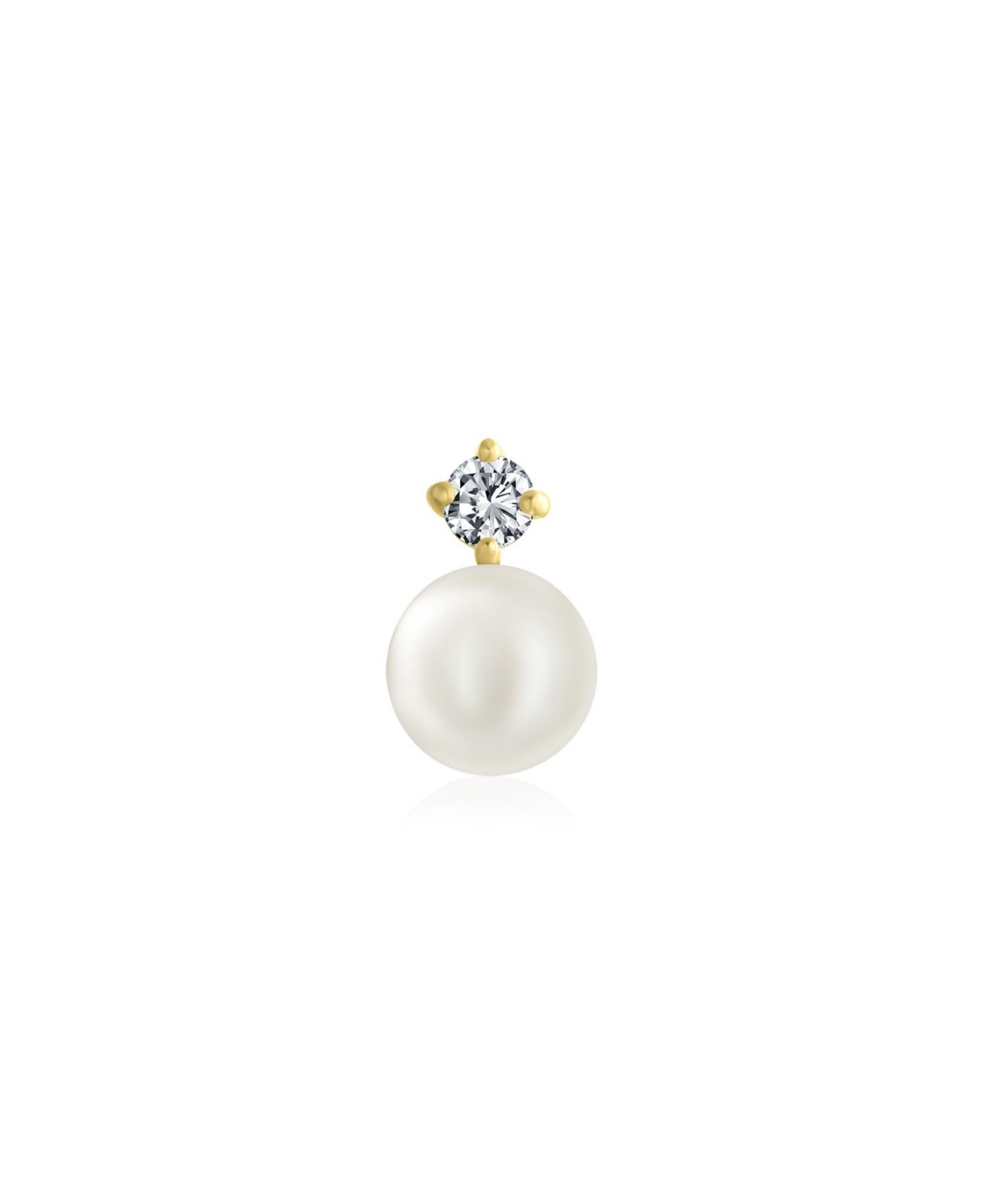 Bling Jewelry Real 14K Gold Cz Freshwater Pearl Cartilage Ear Lobe Earring 1 Piece - Clear gold-tone