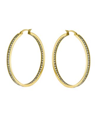 Round Channel Set CZ Hoop Earrings Silver Gold Tone Black Stainless Steel 2" Diameter