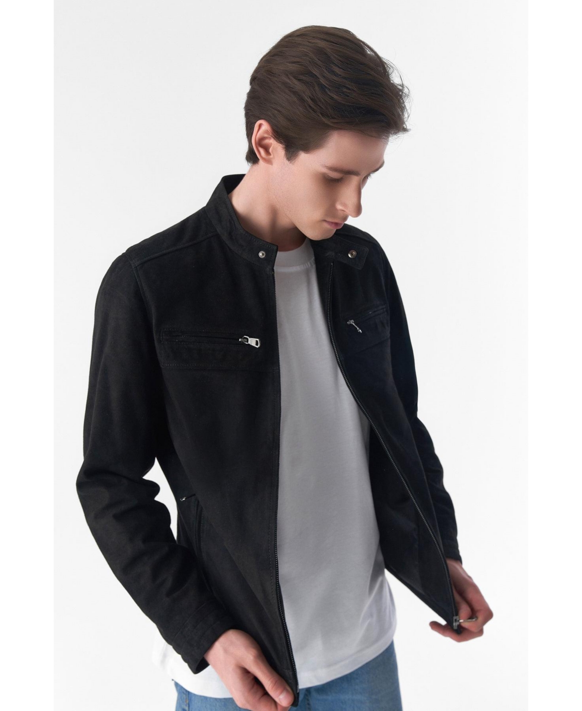 Furniq Uk Men's Suede Casual Jacket,- Black