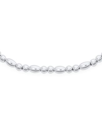 Simple Alternating Round And Oval .925 Sterling Silver Small 3 Ball Beads Anklet Strand Ankle Bracelet 9-10 Inch Adjustable