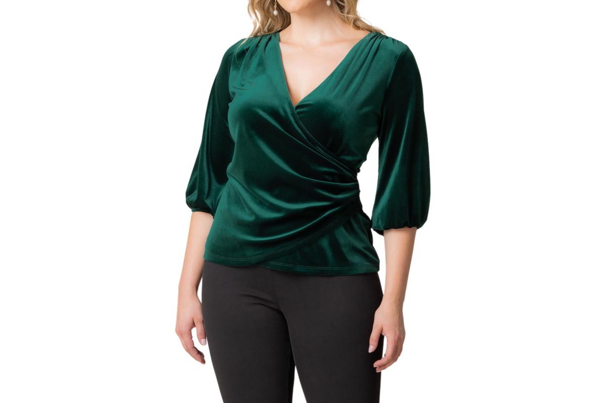 Kiyonna Plus Size Odette Velvet Faux Wrap Top