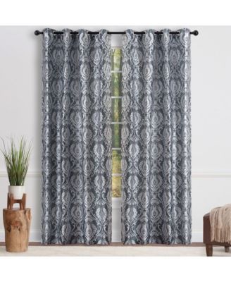 Premium Damask Pattern Luxury Beige Curtains - 108 Inch Panels with Grommets - for Living Room Windows Bedroom Kitchen Dining - Elegant Jacquard Classy Design - Room Darkening 2 Panel Set