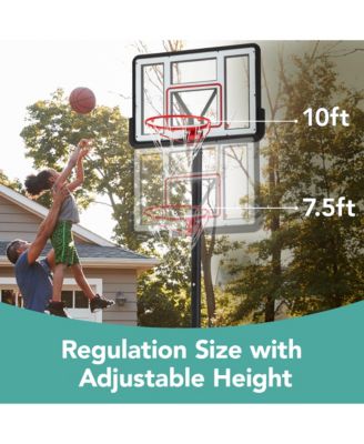Adjustable Regulation-Size Basketball Hoop, Portable Sport System w/ Fillable Base, Wheels