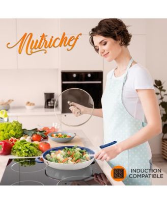 14'' Non-Stick Fry Pan with Lid - Durable Pan with Silicone Handle, Ceramic Coating Inside and Heat-Resistant Outside