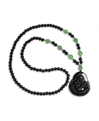 Yogi Amulet Mala Green Black Bead Carved Long Large Boho Fashion Statement Thai Spiritual Buddha Pendant Necklace
